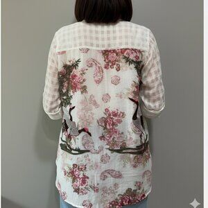 Statement White Sheer Lace Floral embroidery button down shirt Art  Romantic L